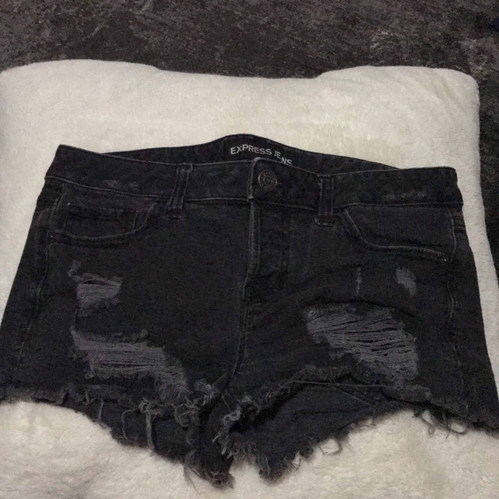 Size 8 Distressed Black Express Jean Shorts